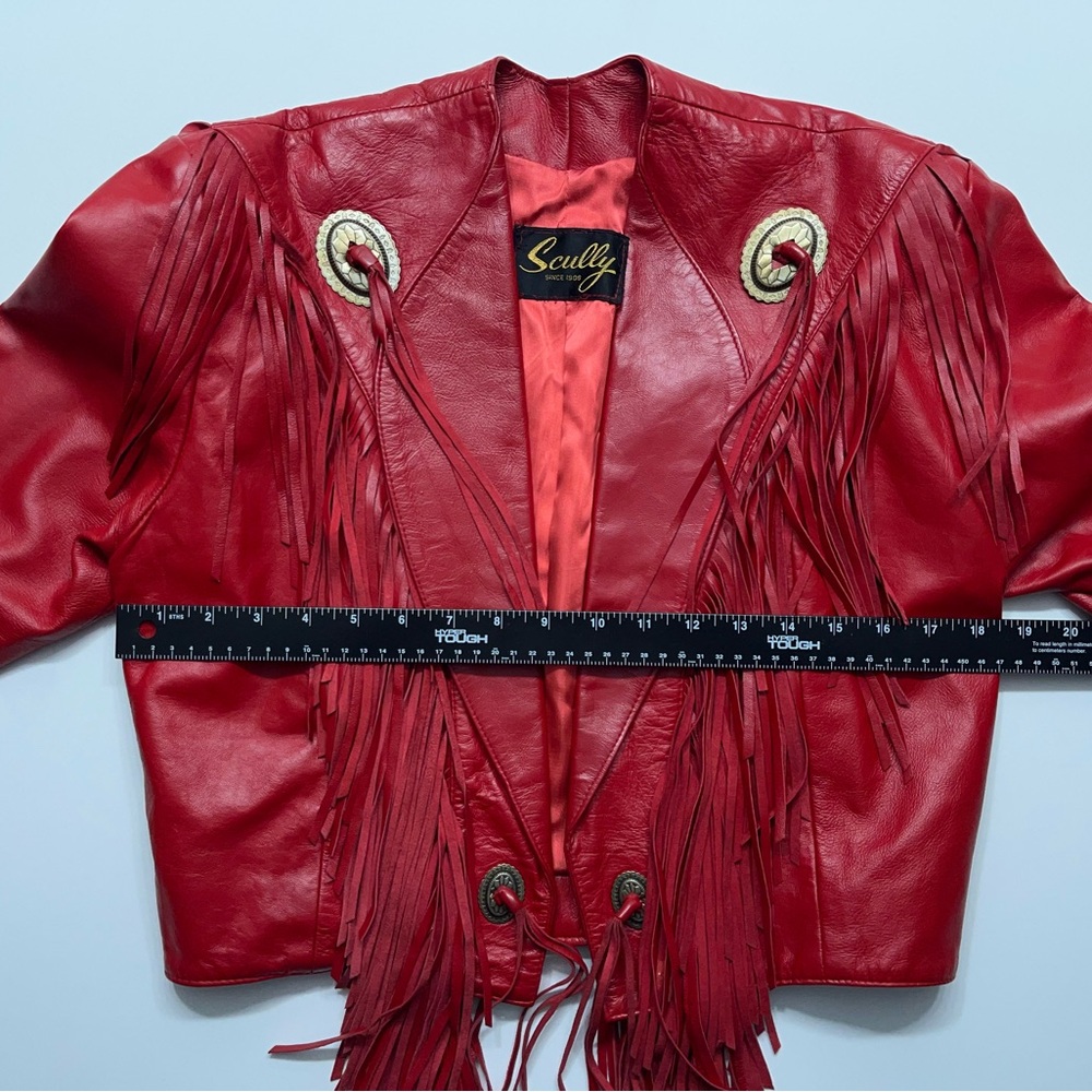Vtg Scully Red Leather Fringe Cropped Jacket Womens Small Western Biker.    READ - Picture 7 of 16